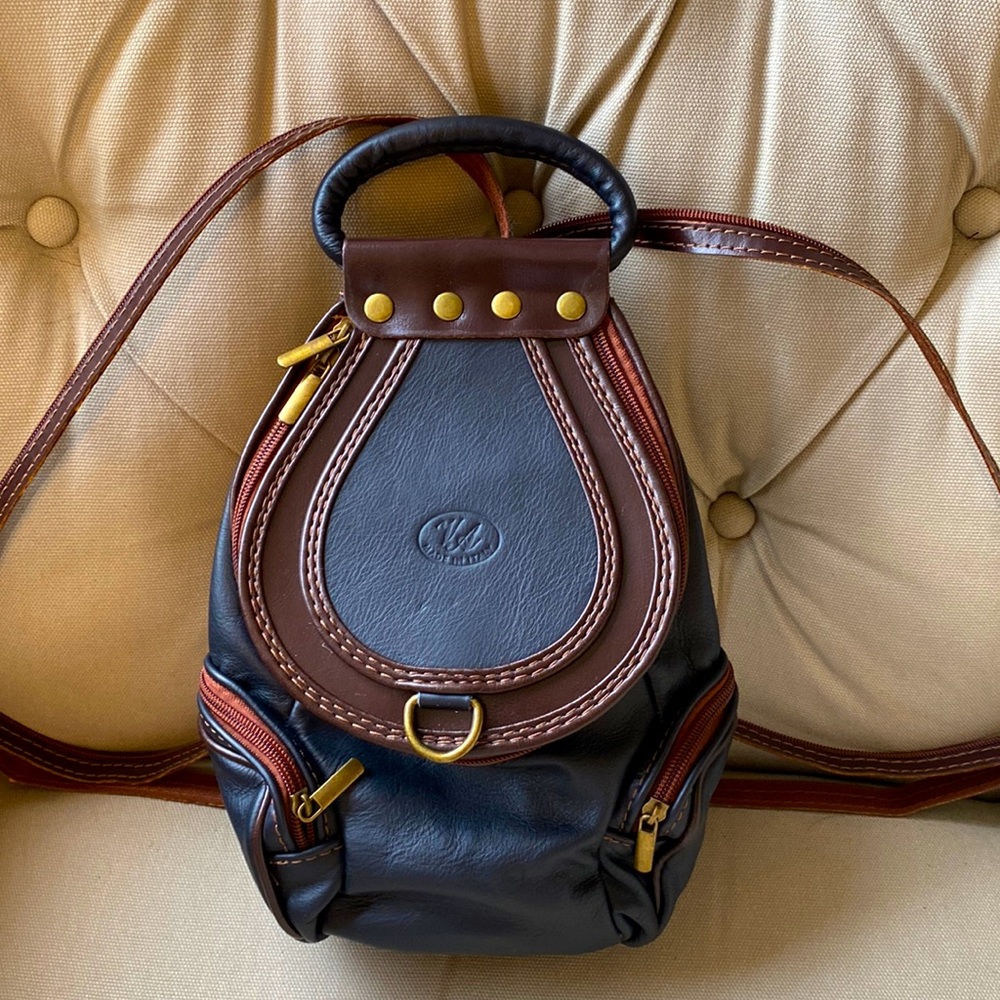 Real dark brown/black artisanal Italian leather multi-purpose bag.